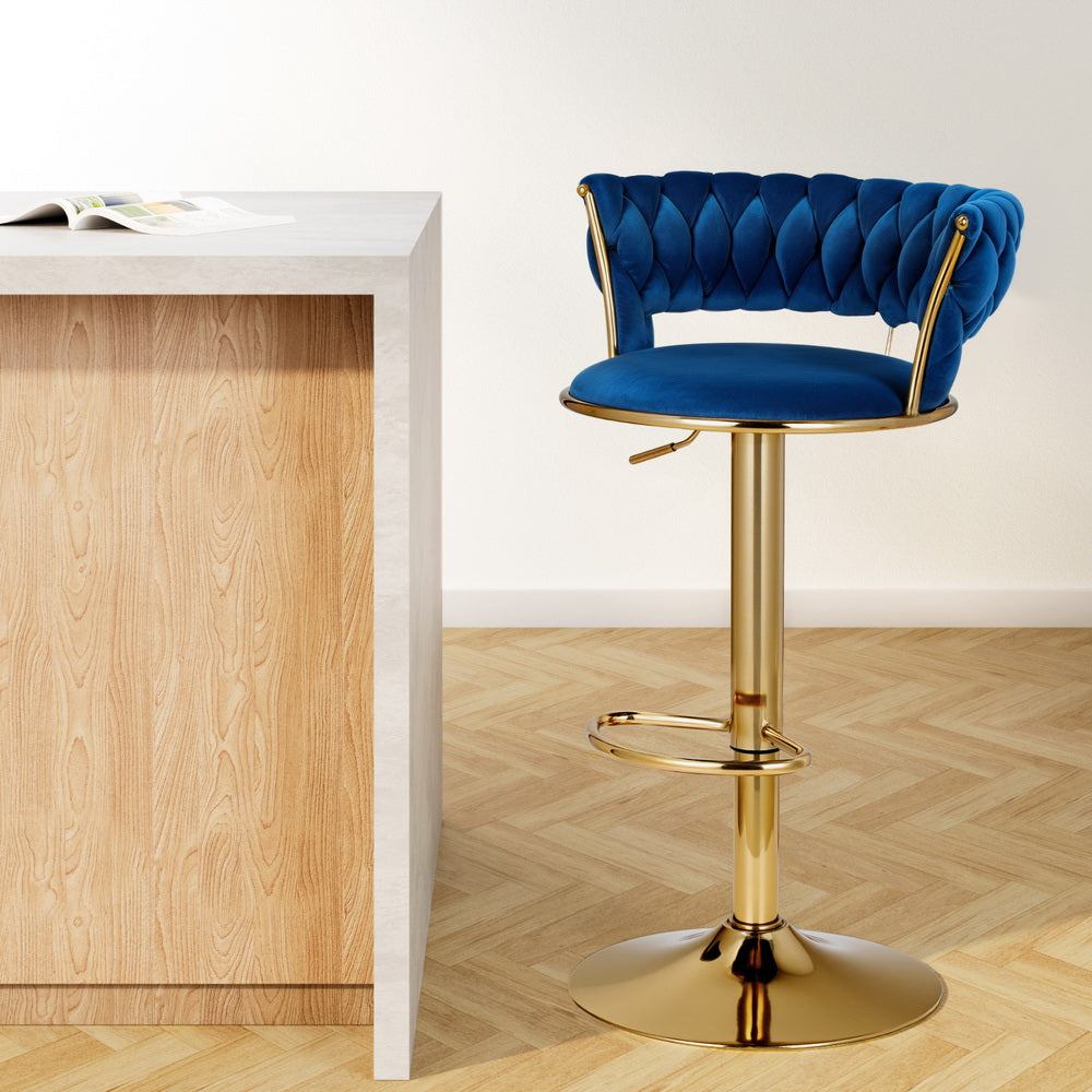 Vivien Swivel Adjustable Height Velvet Bar Stool Navy