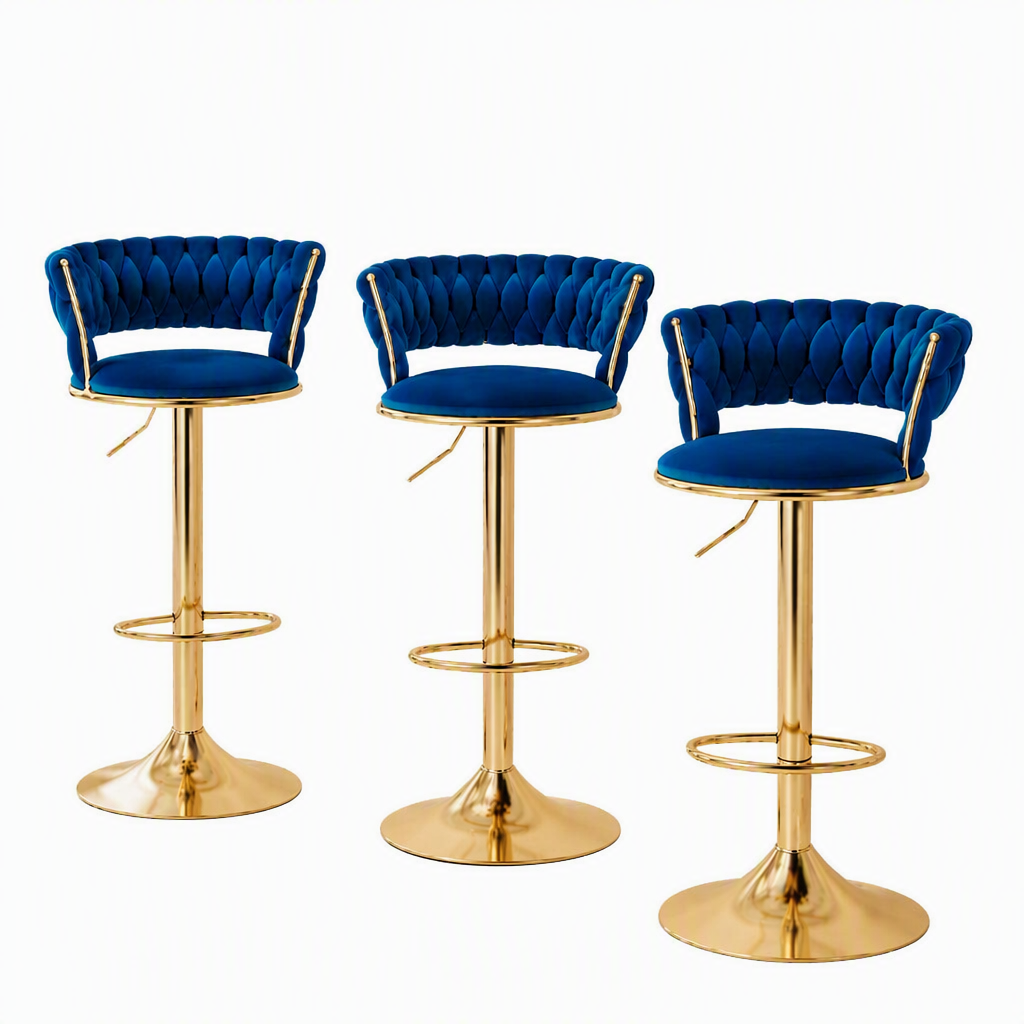 Vivien Gas Lift Bar Stool Velvet Navy Set of 3