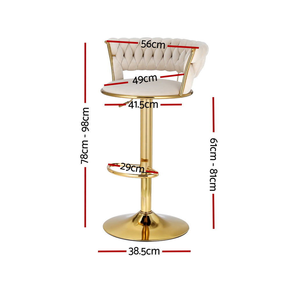 Vivien Adjustable Bar Stool Gas Lift Velvet Woven Backrest Ivory
