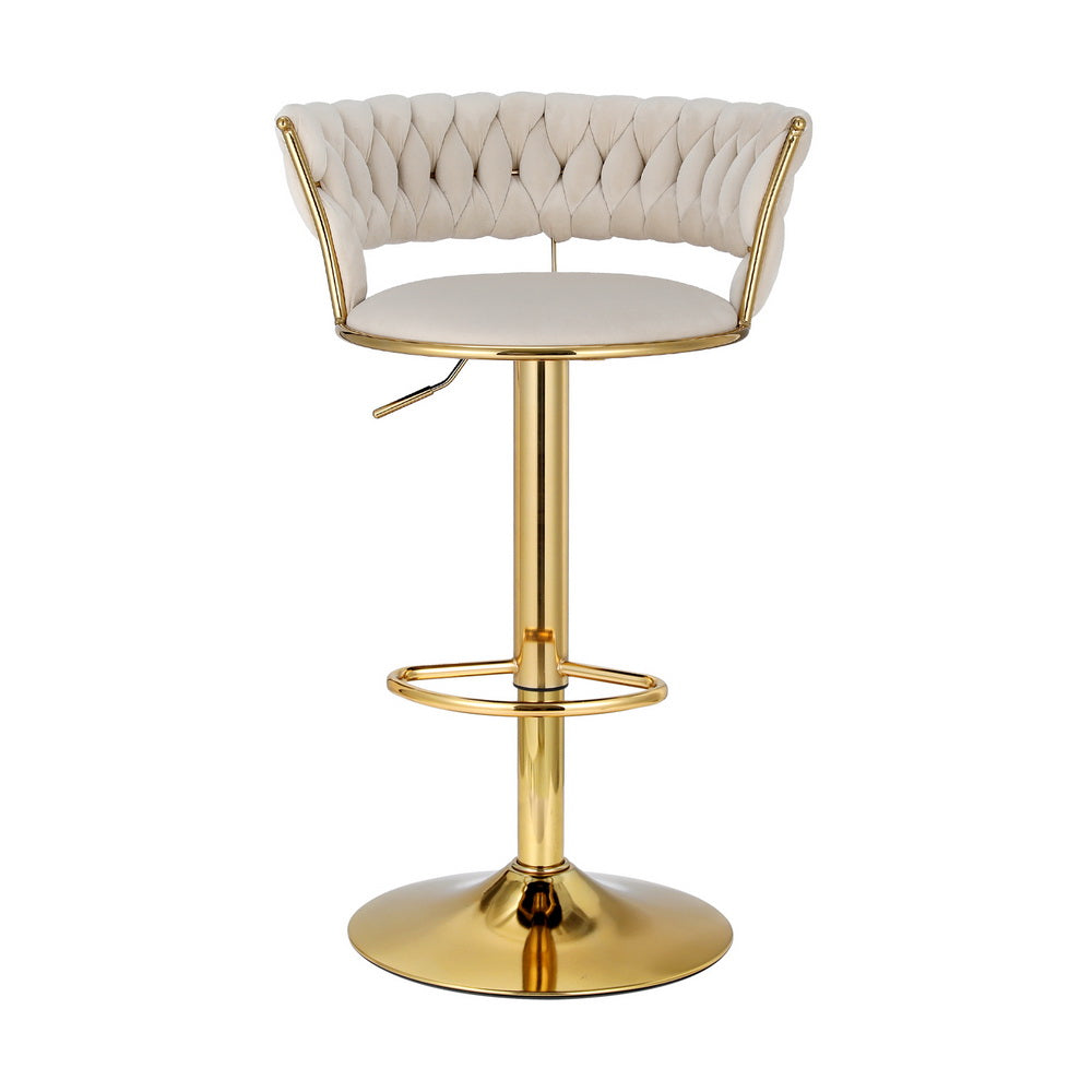 Vivien Adjustable Bar Stool Gas Lift Velvet Woven Backrest Ivory