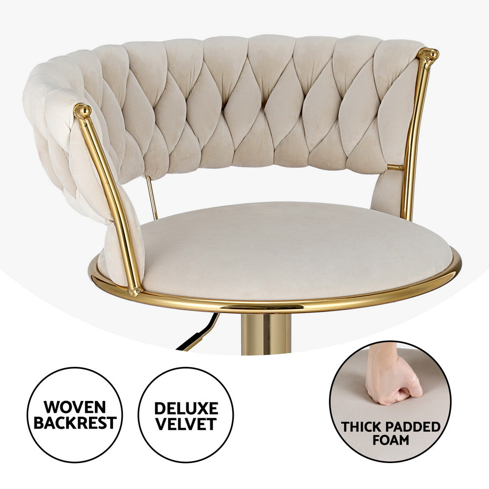 Vivien Adjustable Bar Stool Gas Lift Velvet Woven Backrest Ivory