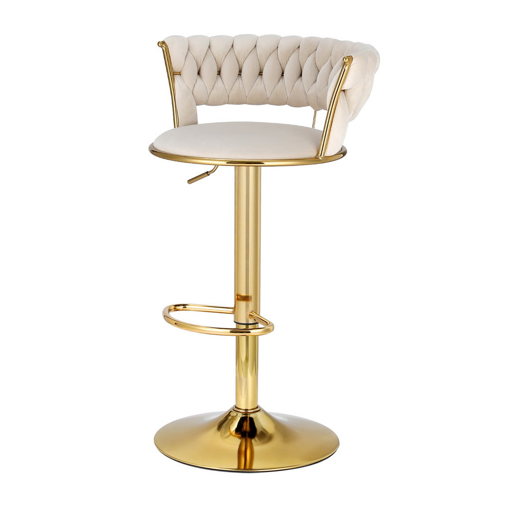 Vivien Adjustable Bar Stool Gas Lift Velvet Woven Backrest Ivory