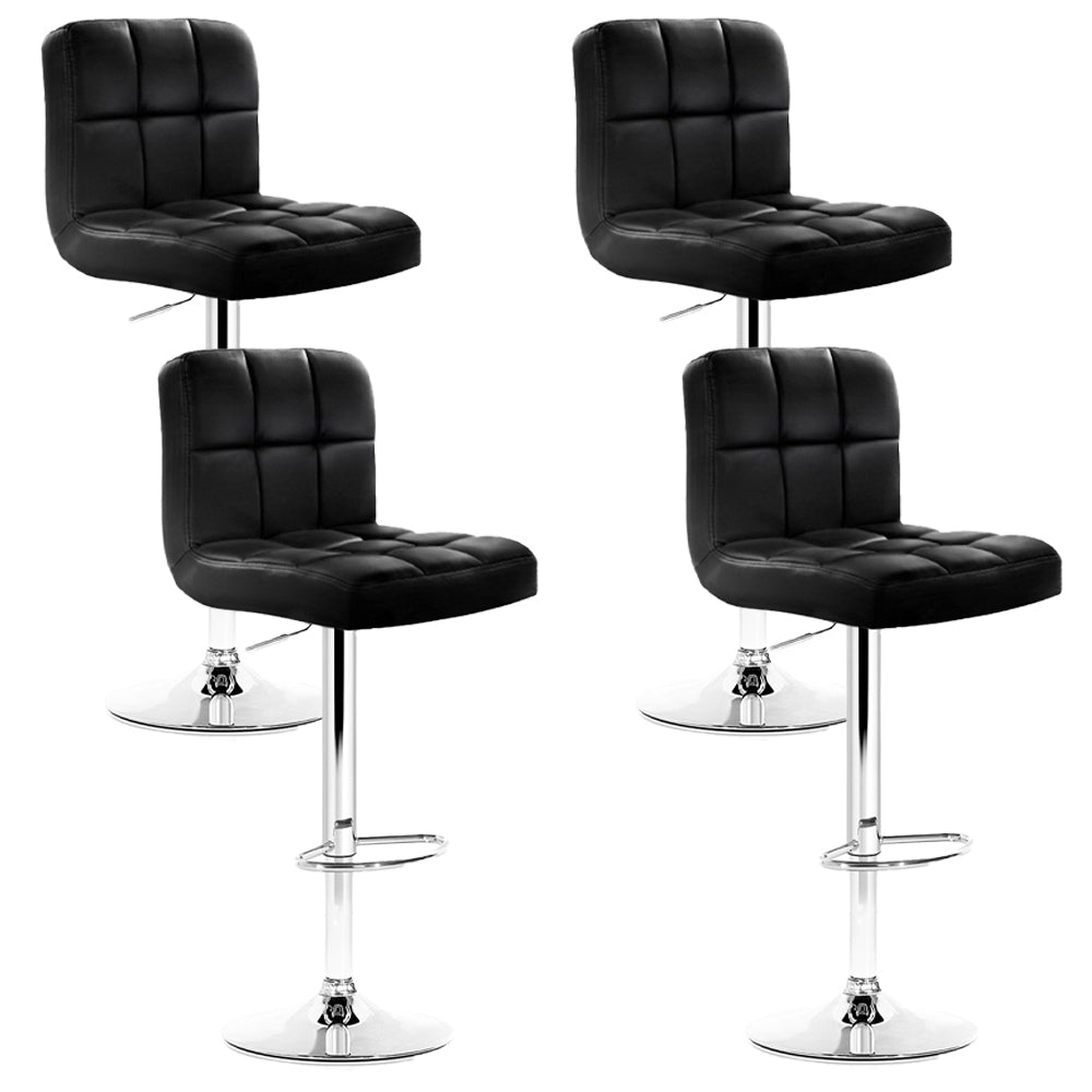 Artiss 4x Bar Stools Leather Gas Lift Black Chrome Finish