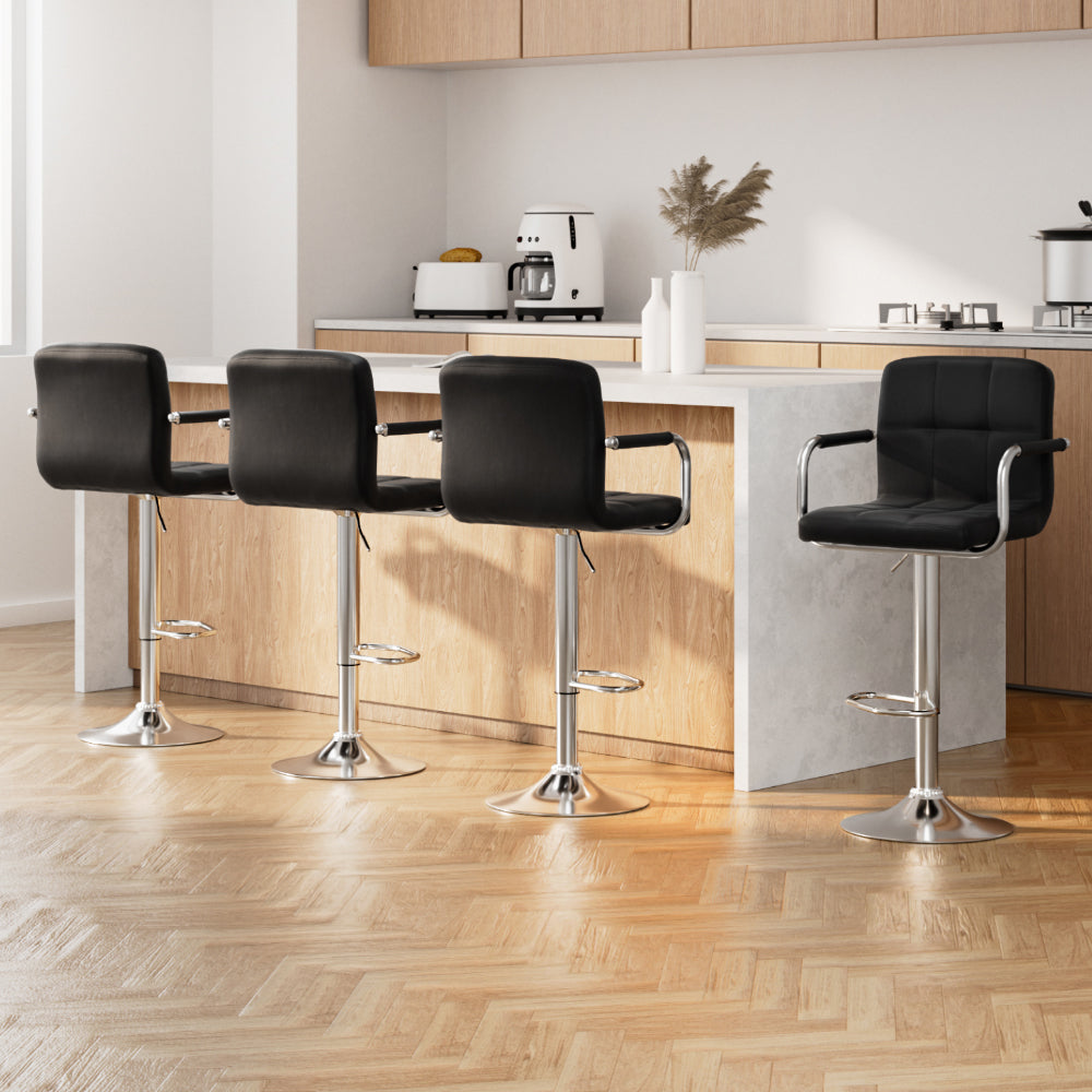 Artiss 4x Bar Stools PU Leather Gas Lift Black with Armrest