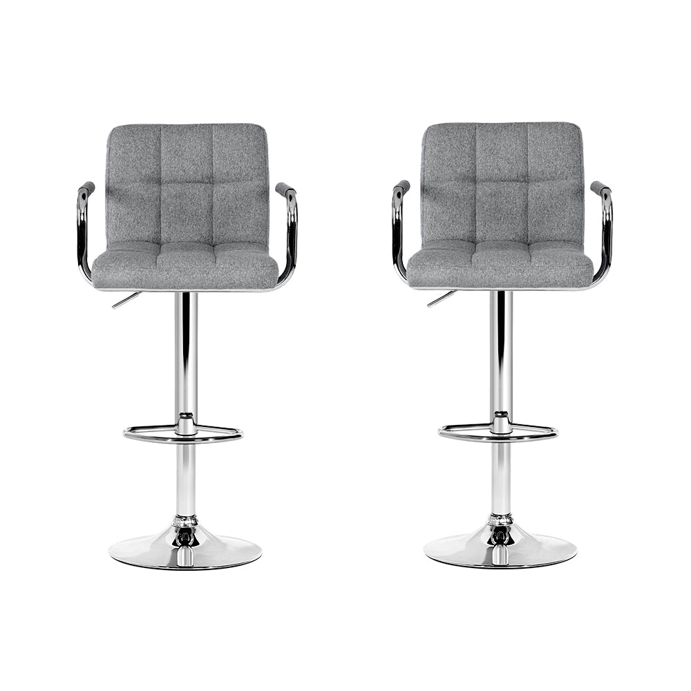 Noa 2x Bar Stools Fabric Gas Lift Armrest Grey