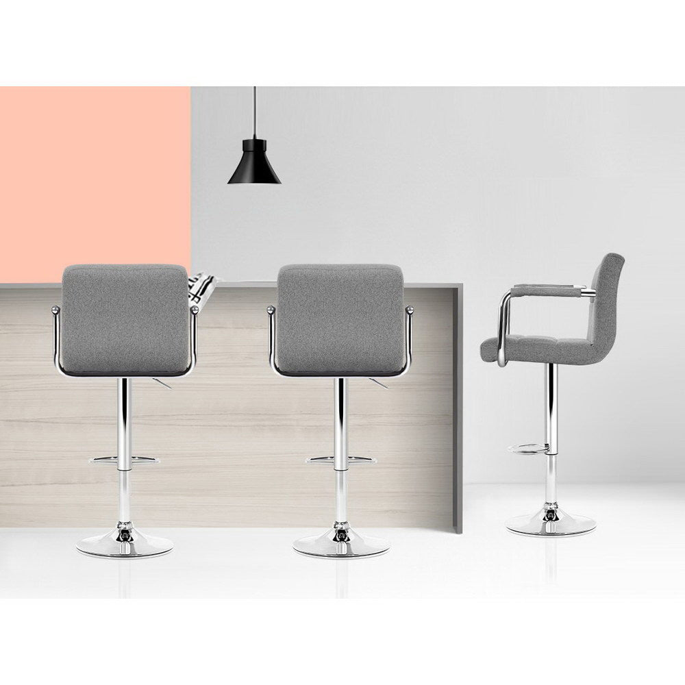 Noa 2x Bar Stools Fabric Gas Lift Armrest Grey