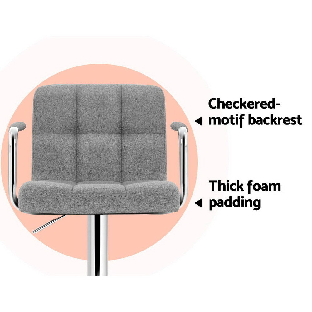 Noa 2x Bar Stools Fabric Gas Lift Armrest Grey