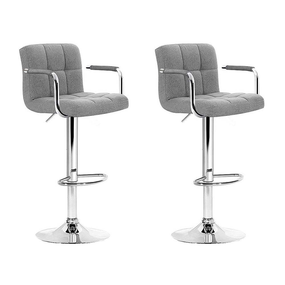 Noa 2x Bar Stools Fabric Gas Lift Armrest Grey