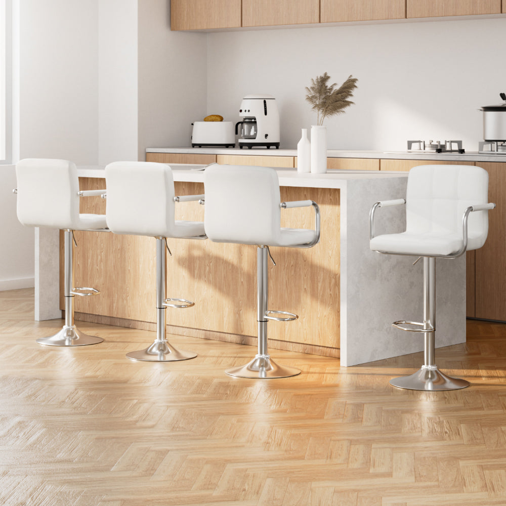 Artiss Bar Stools Set of 4 Leather Gas Lift Armrest White