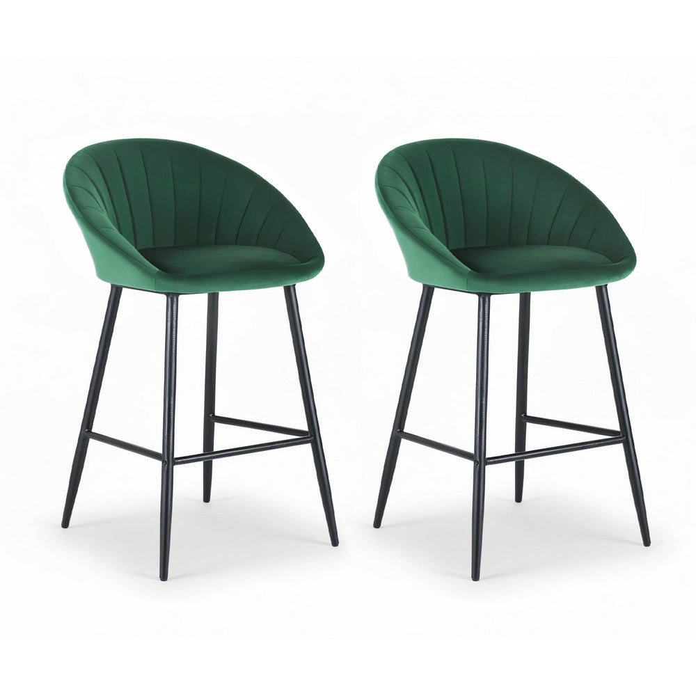 Artiss Set of 2 Velvet Tub Bar Stools Metal Frame Green