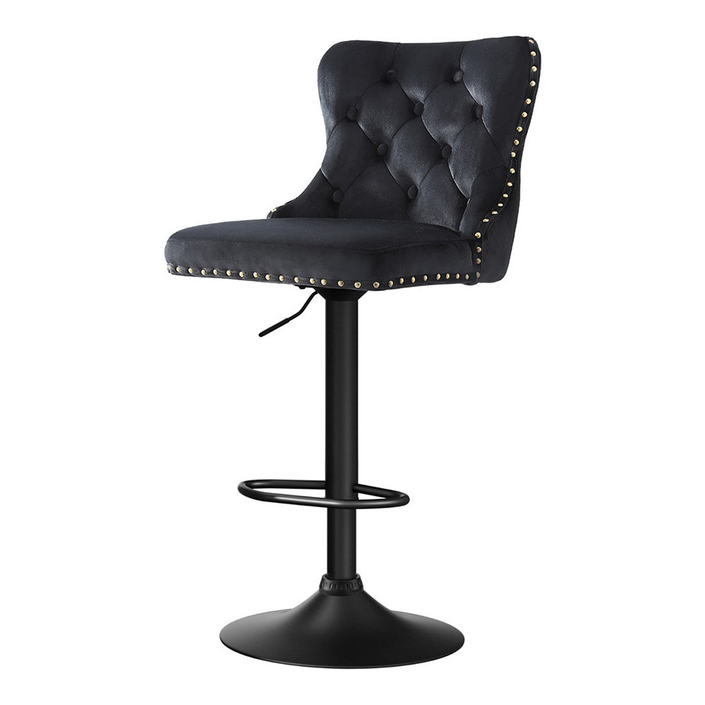 Velvet Adjustable Bar Stool Nailhead Trim Black