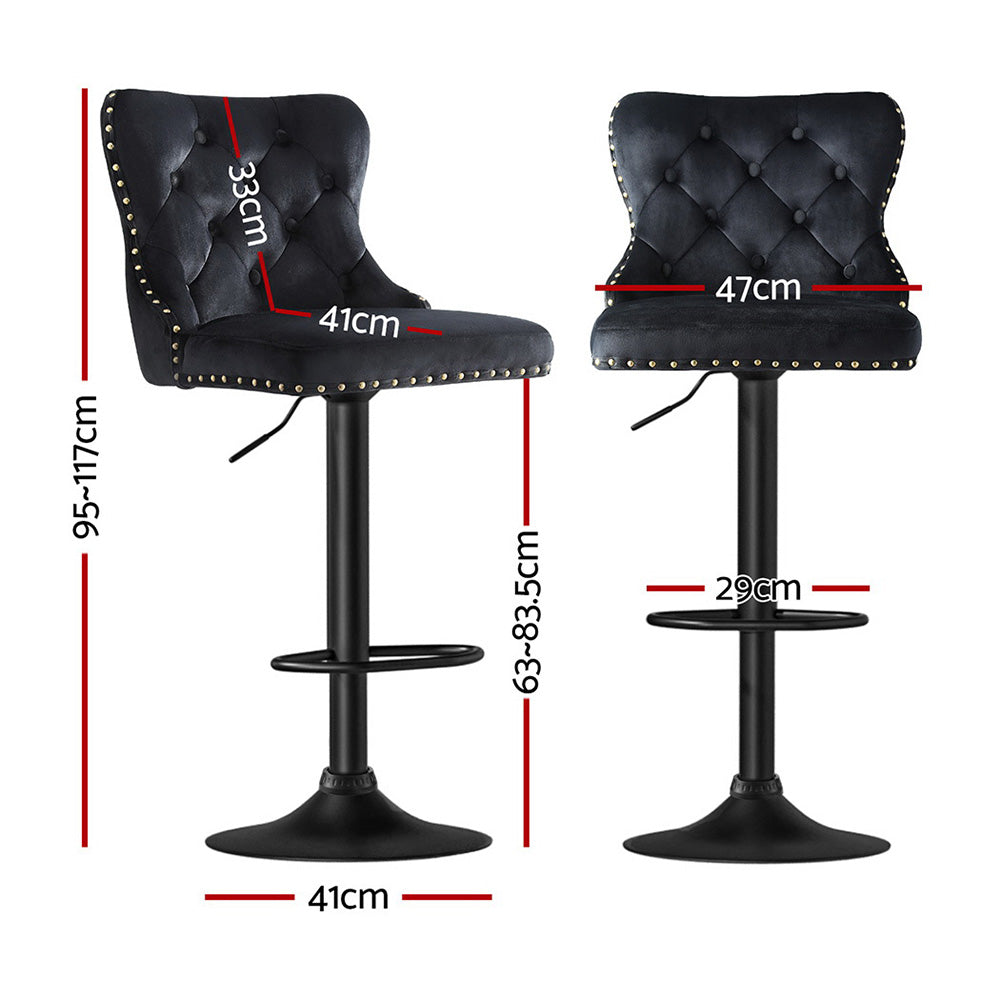 Velvet Adjustable Bar Stool Nailhead Trim Black