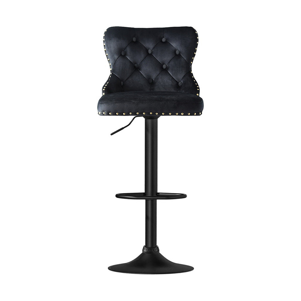 Velvet Adjustable Bar Stool Nailhead Trim Black