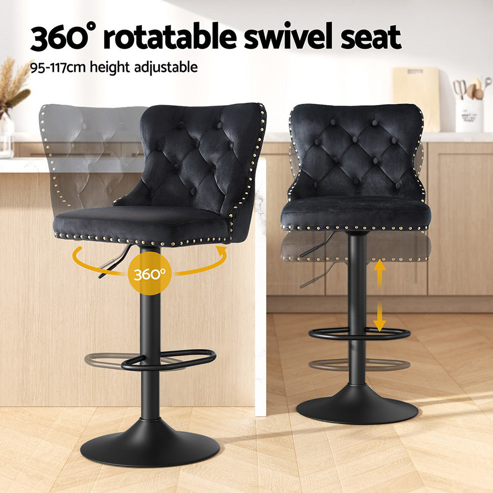 Velvet Adjustable Bar Stool Nailhead Trim Black