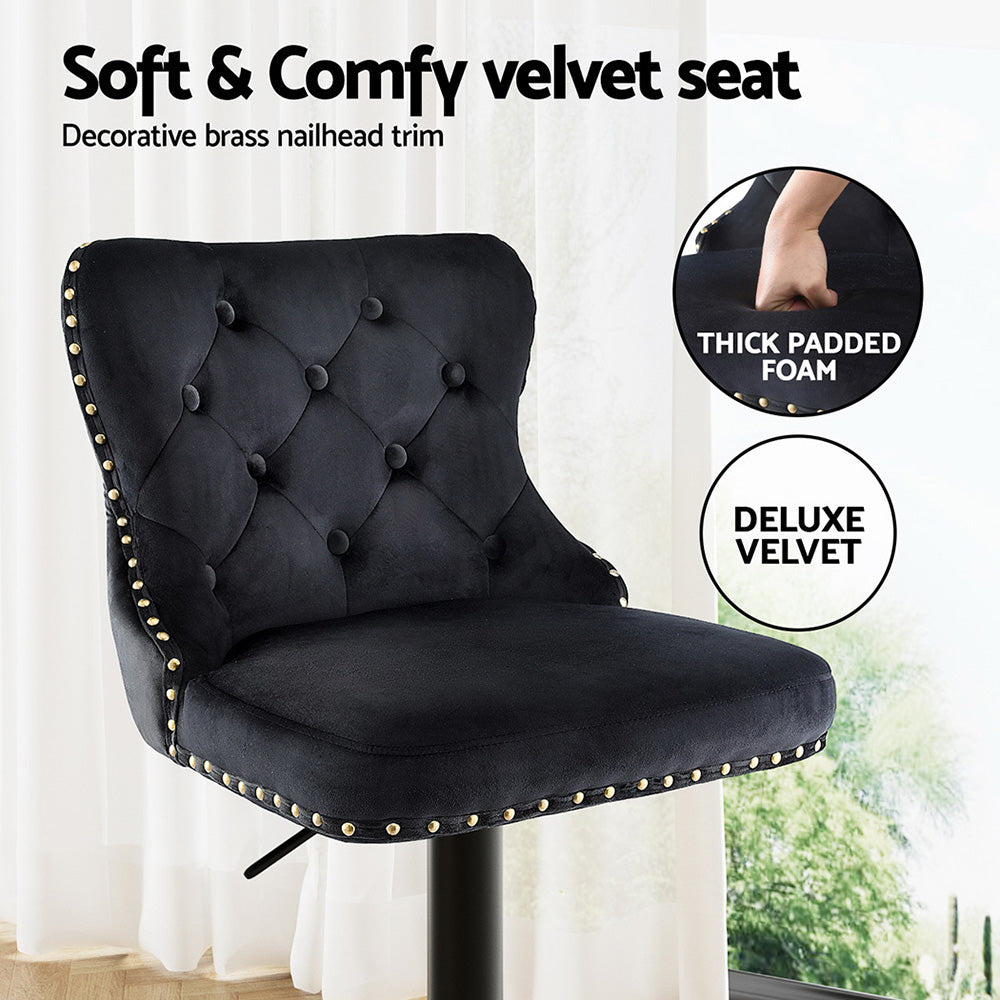 Velvet Adjustable Bar Stool Nailhead Trim Black