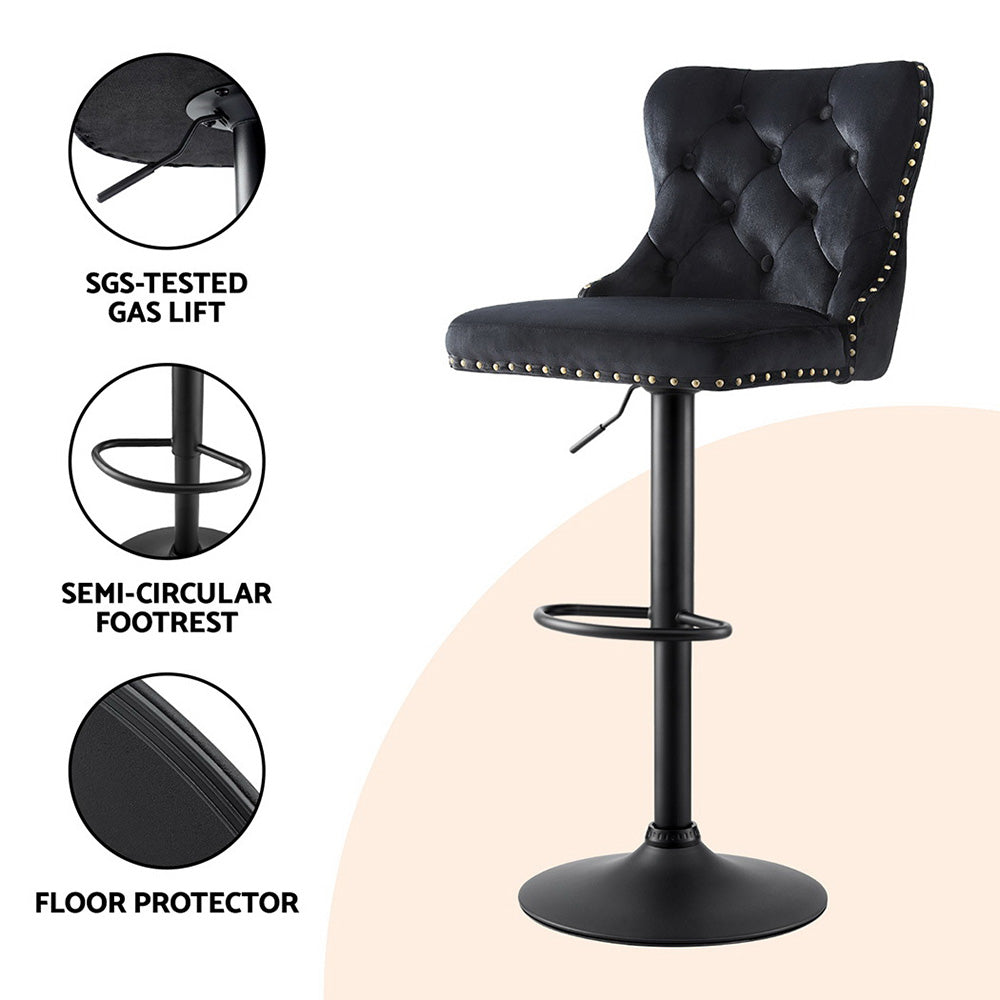 Velvet Adjustable Bar Stool Nailhead Trim Black