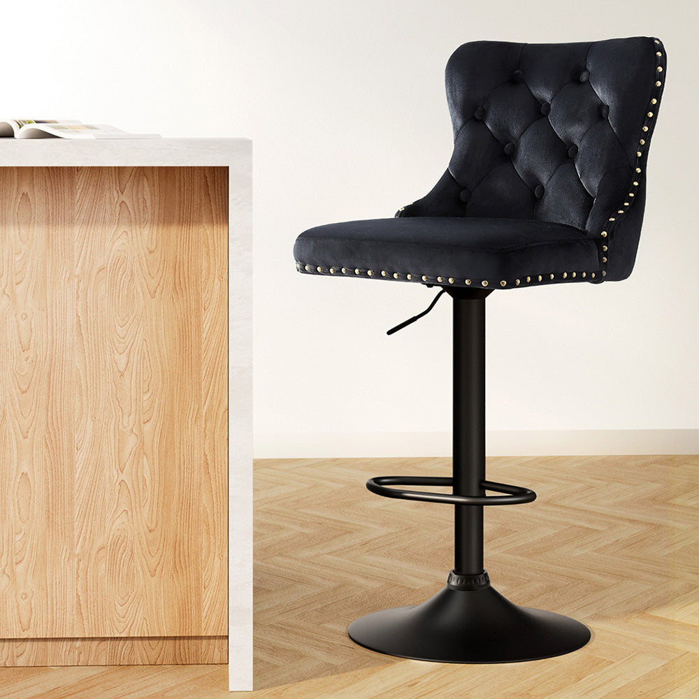 Velvet Adjustable Bar Stool Nailhead Trim Black