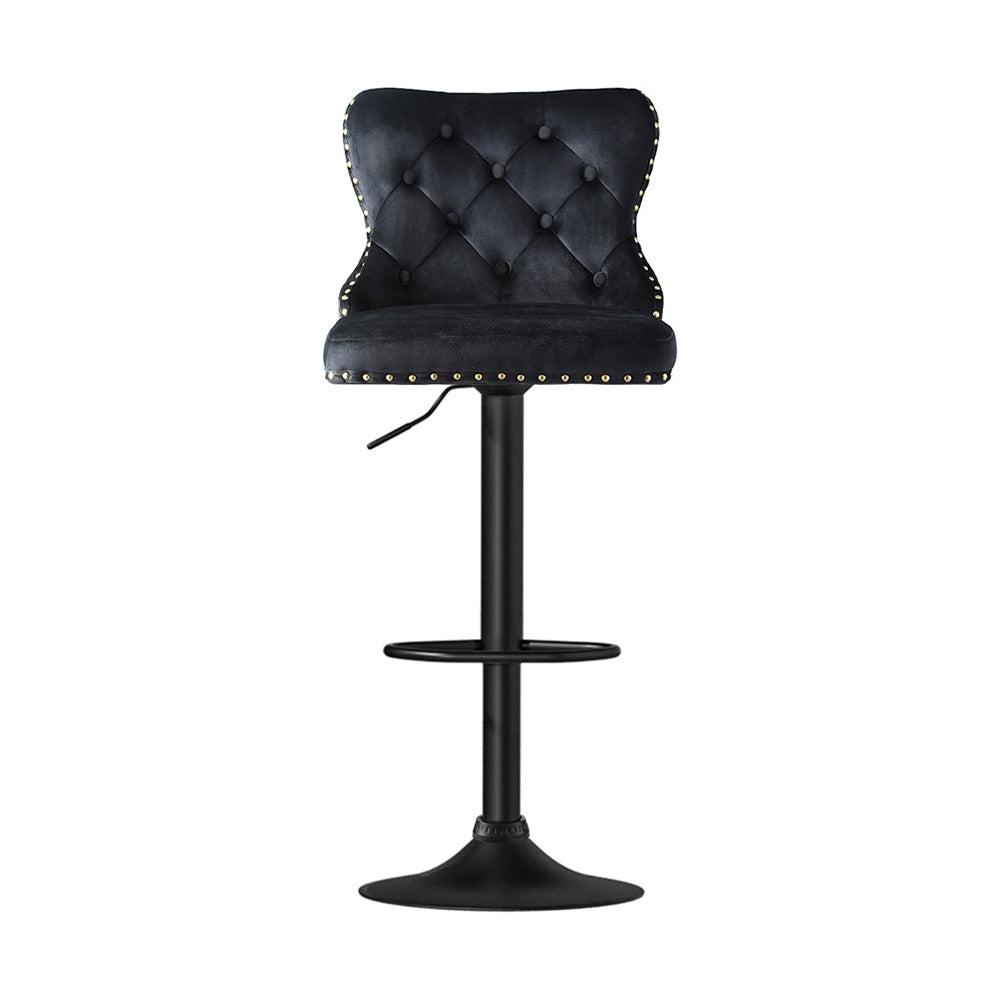 Artiss Velvet Bar Stool Set of 4 Adjustable Height Nailhead Trim Black
