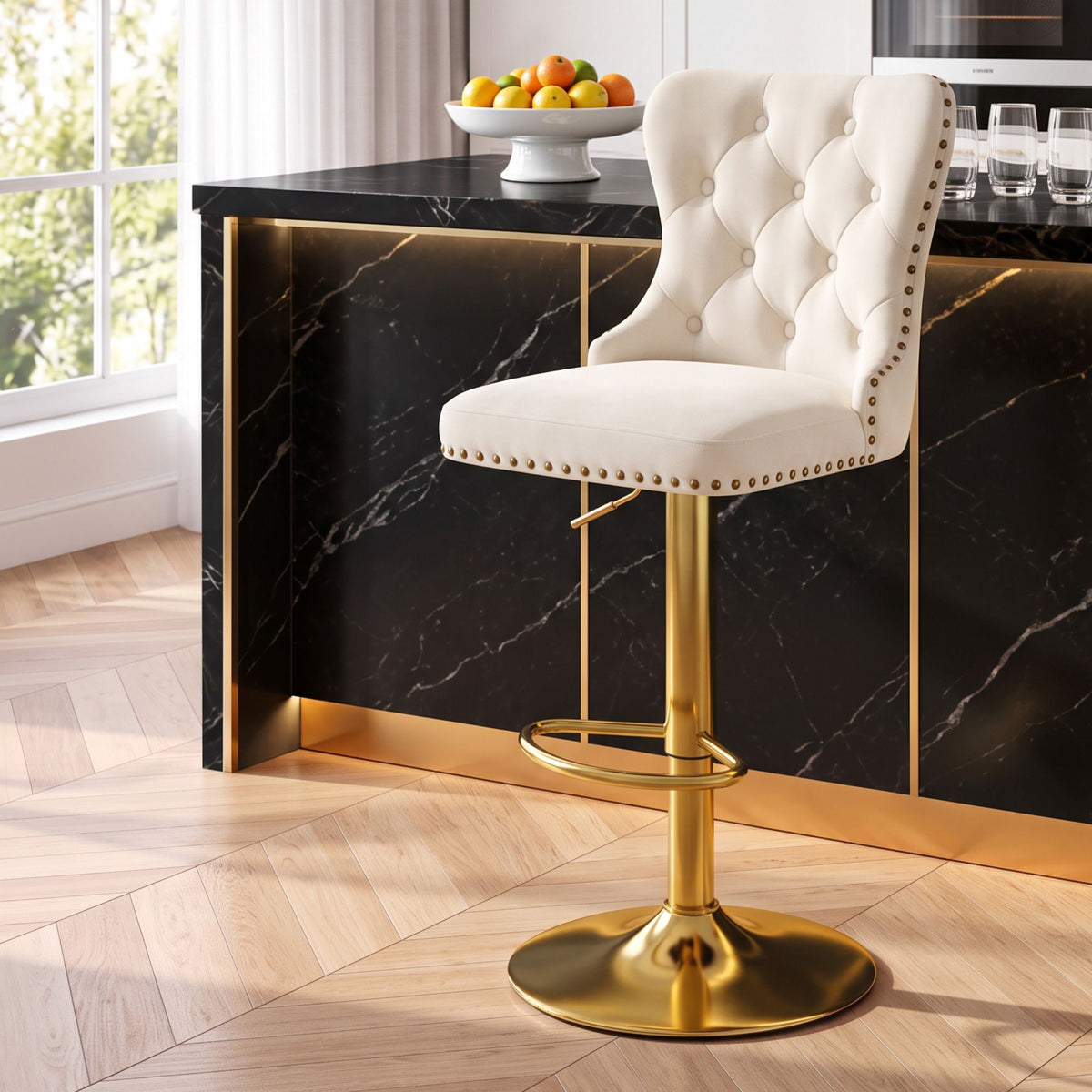Artiss Adjustable Bar Stool Kitchen Counter Chair Velvet Ivory