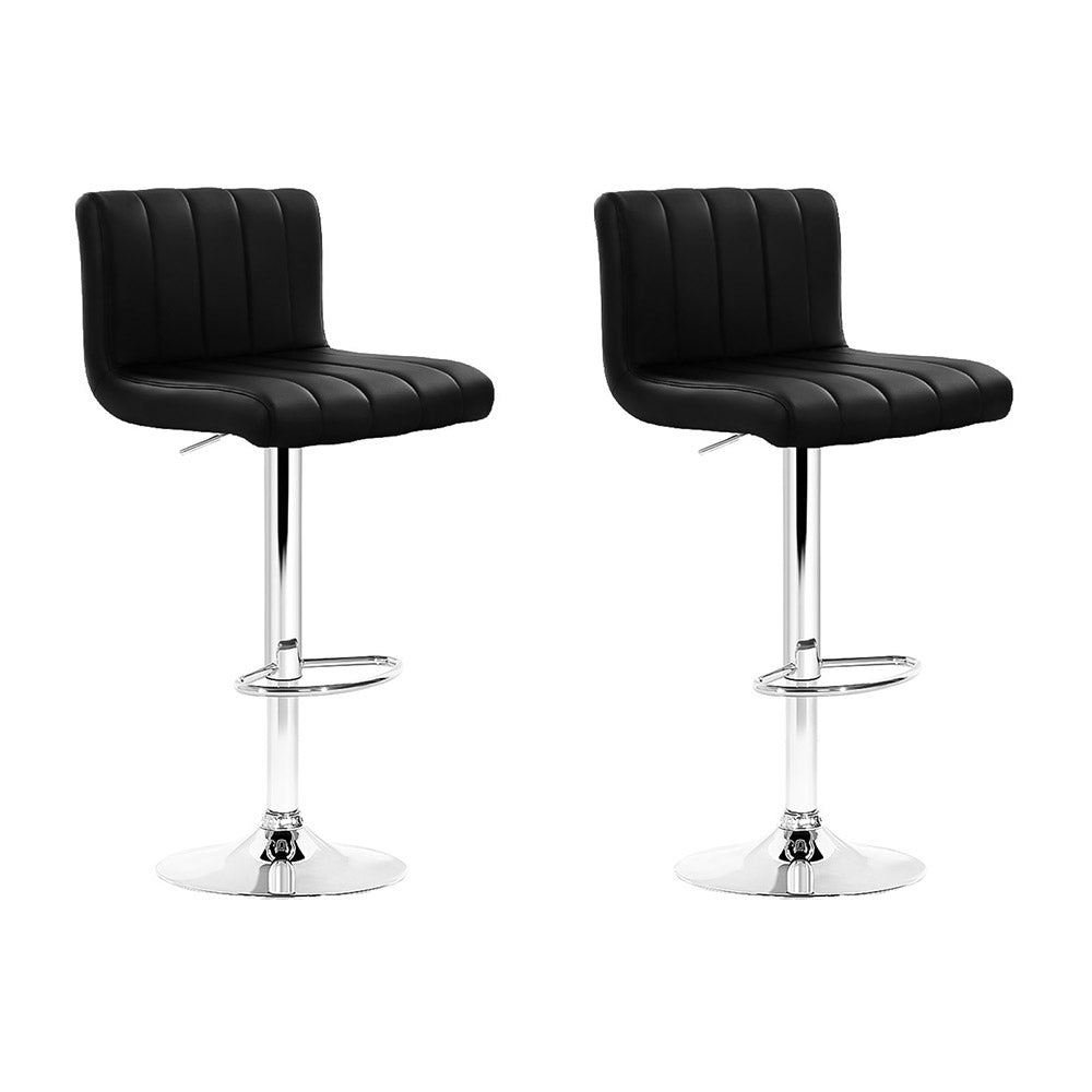 Como Bar Stools Pair Gas Lift Leather Black