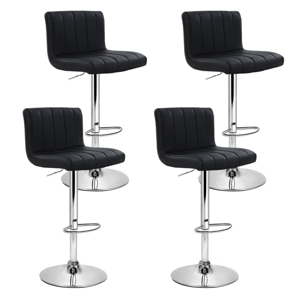 Como Set of 4 Bar Stools Gas Lift Leather Black