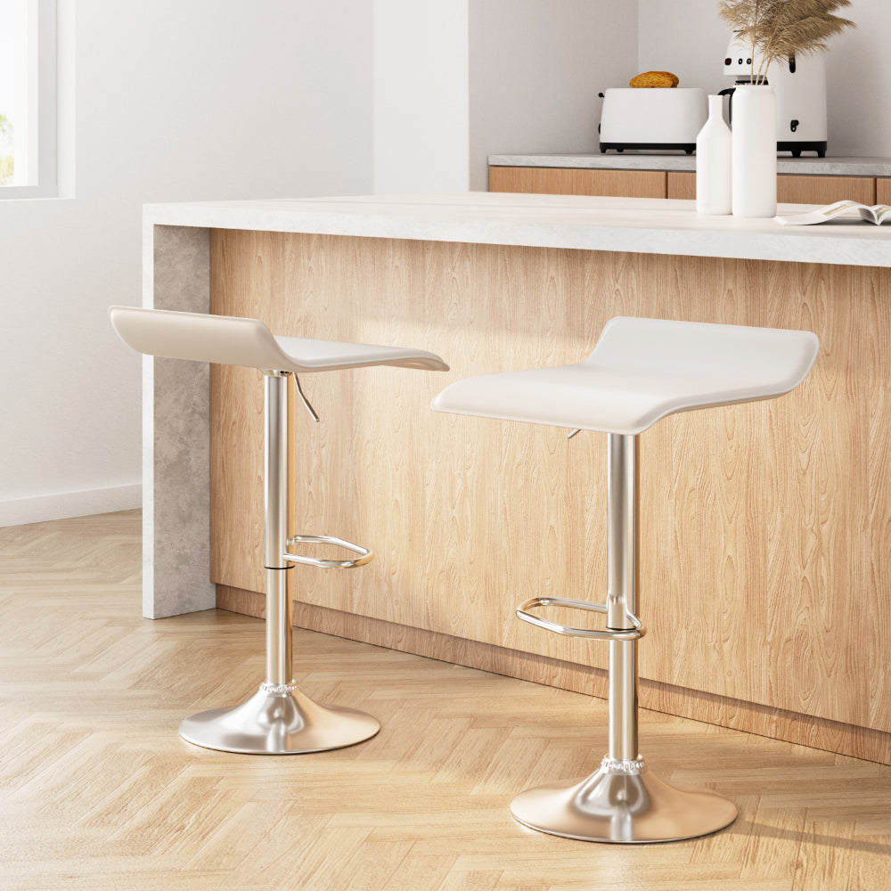 Wade Bar Stools Pair Faux Leather White Adjustable Swivel