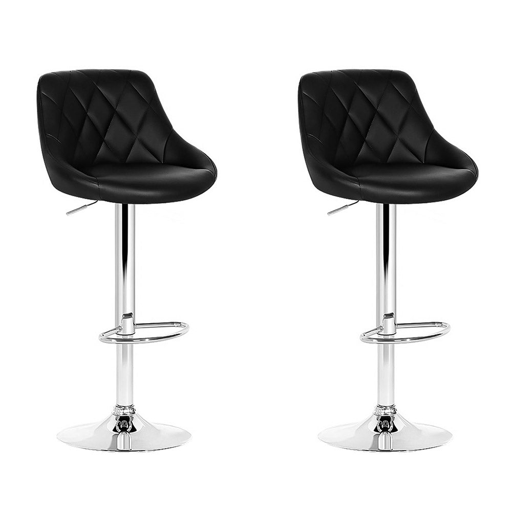 Elan Bar Stools Leather Padded Gas Lift Black Set of 2