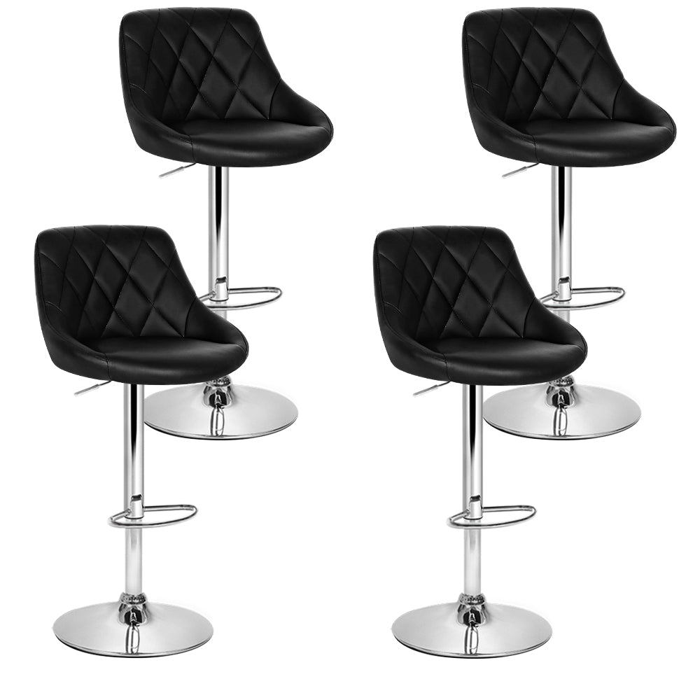 Elan Bar Stools Set of 4 Leather Padded Gas Lift Black