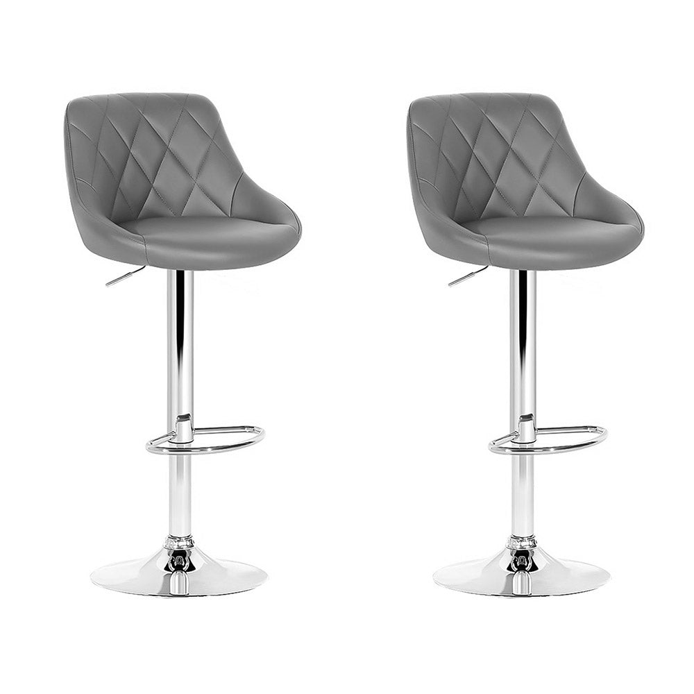 Elan Bar Stools Pair Leather Padded Gas Lift Grey