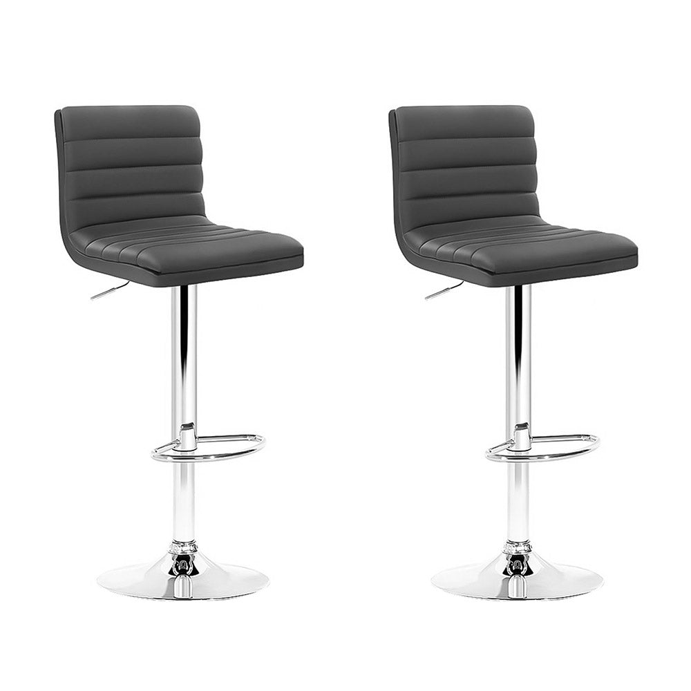Arne Bar Stools 2x Padded Leather Gas Lift Grey