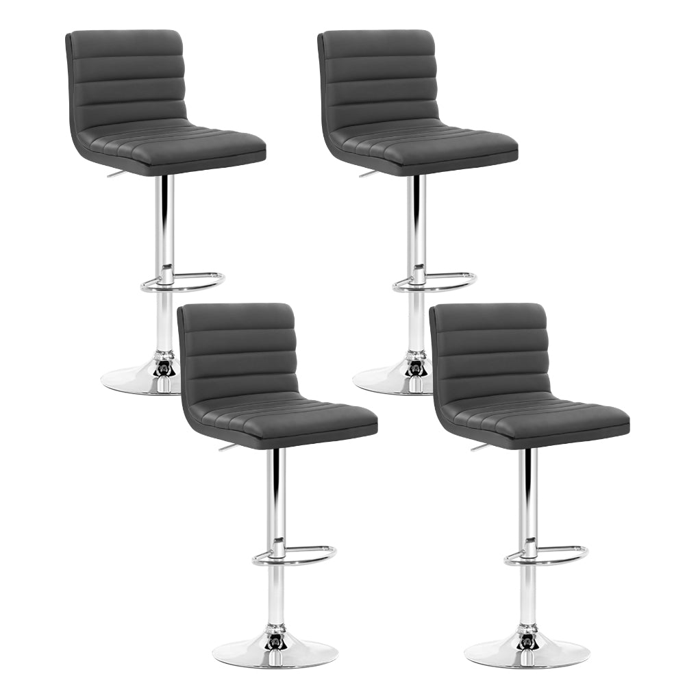 Set of 4 Grey PU Leather Bar Stools Chrome Finish