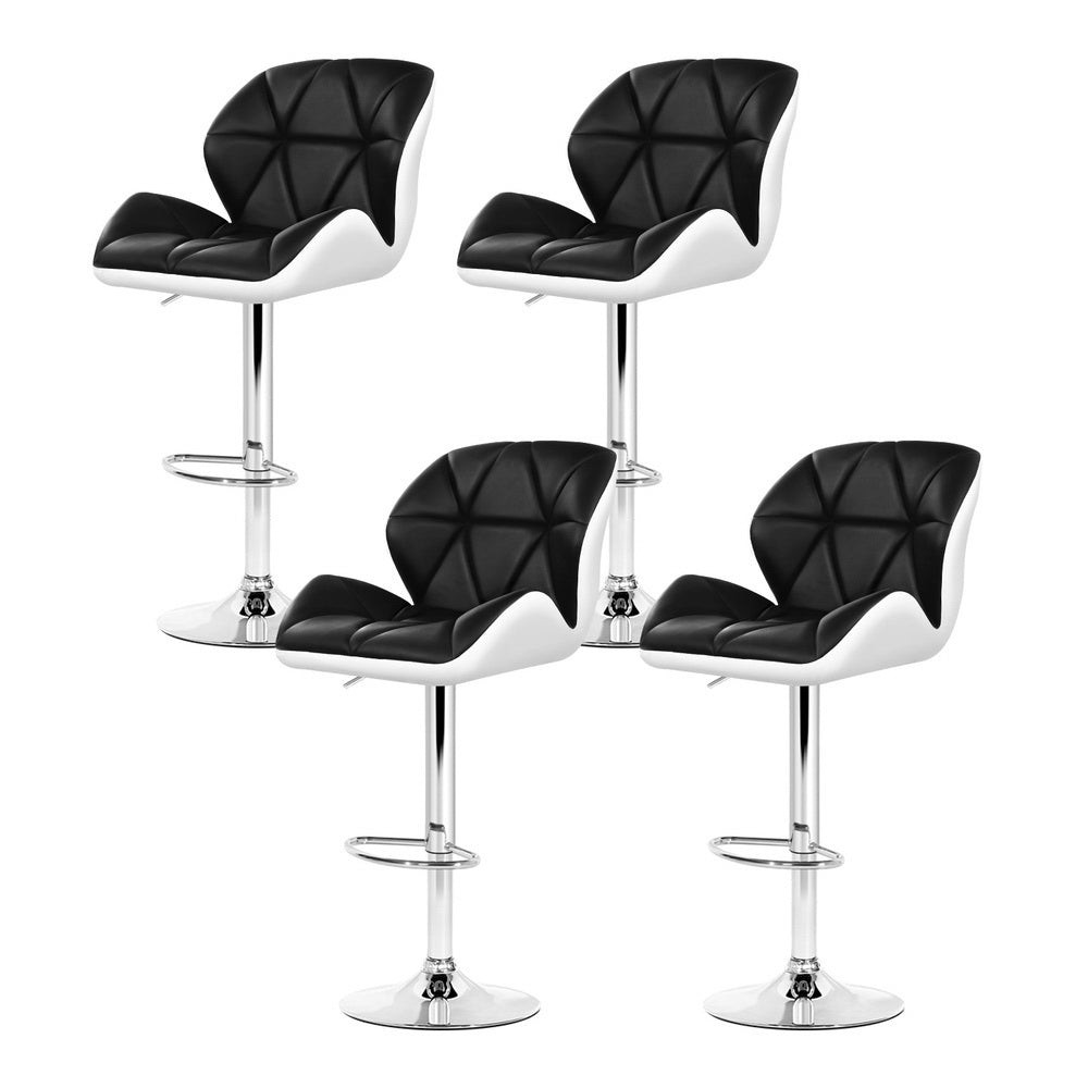 Jorn Bar Stool Set of 4 Gas Lift Padded Leather Black & White