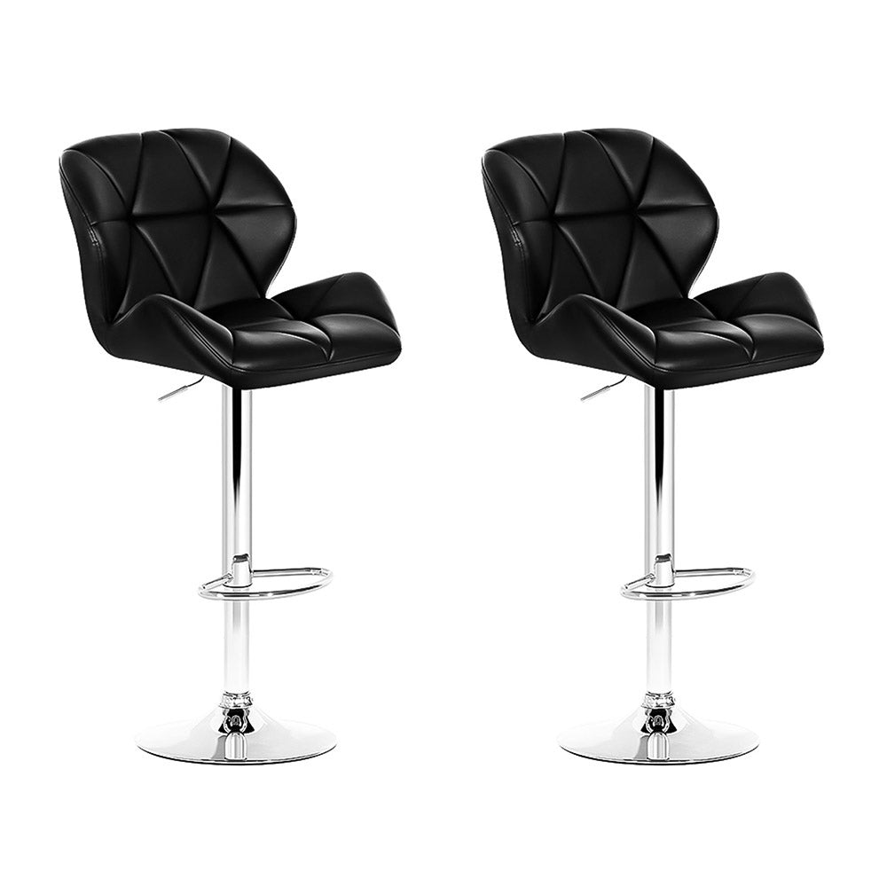 Artiss Bar Stools Pair Gas Lift Padded Leather Black
