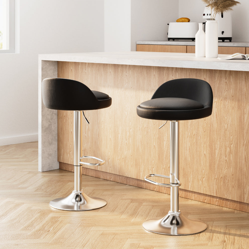 Nuvo Bar Stool Set of 2 PU Leather Gas Lift Black