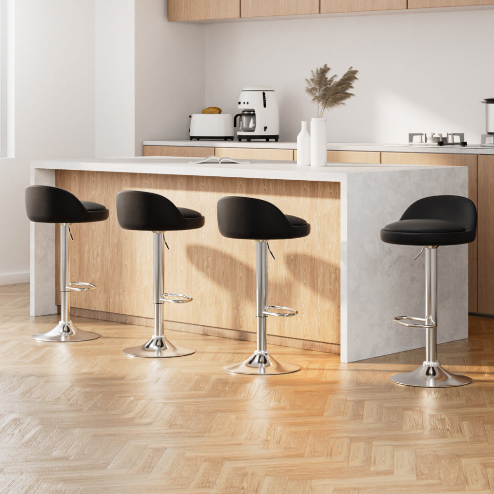 Nuvo Set of 4 Bar Stools PU Leather Gas Lift Black