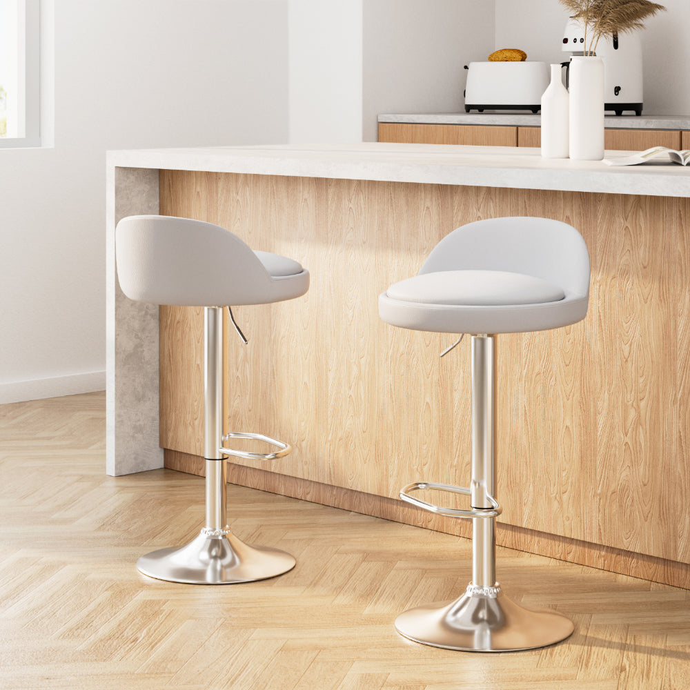 Nuvo Bar Stools Pair PU Leather Gas Lift White