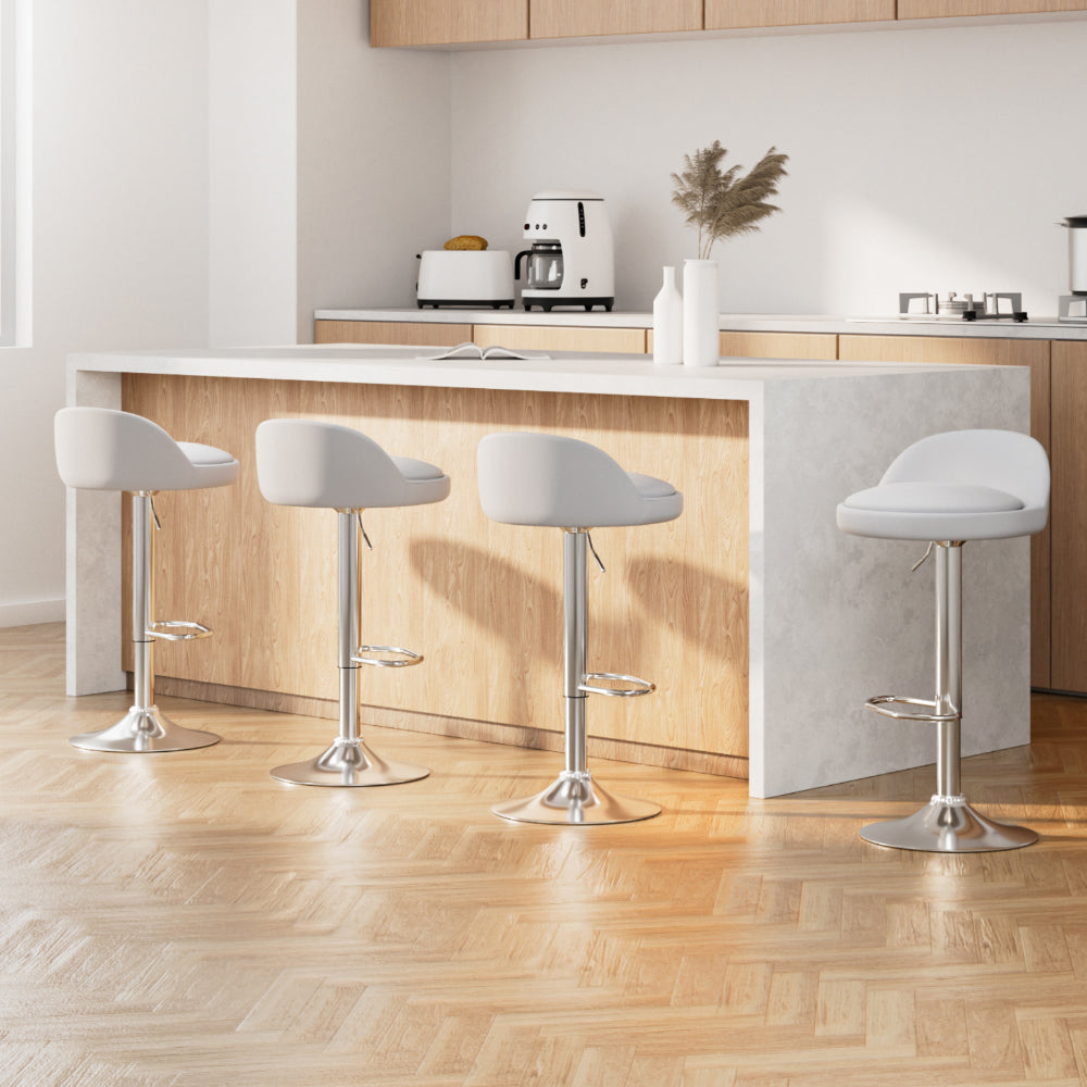 Nuvo 4x Bar Stools with PU Leather Gas Lift White