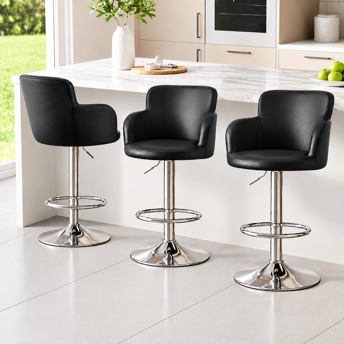 Artiss Set of 3 Swivel Bar Stools Counter Chairs PU Leather Black
