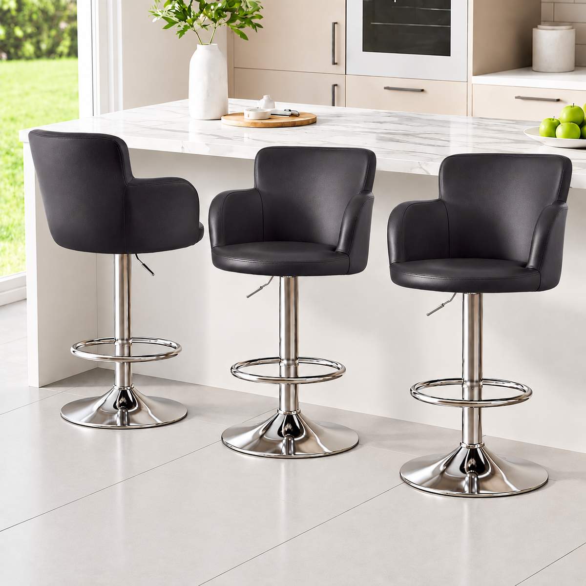 Artiss 3x Bar Stools Counter Height Swivel Brown PU Leather