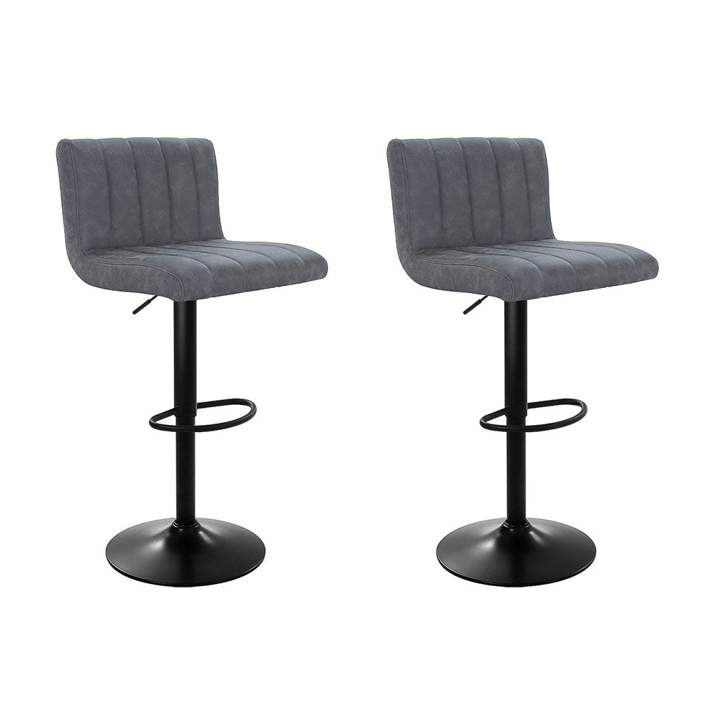 Como Set of 2 Bar Stools Vintage Leather Gas Lift Grey