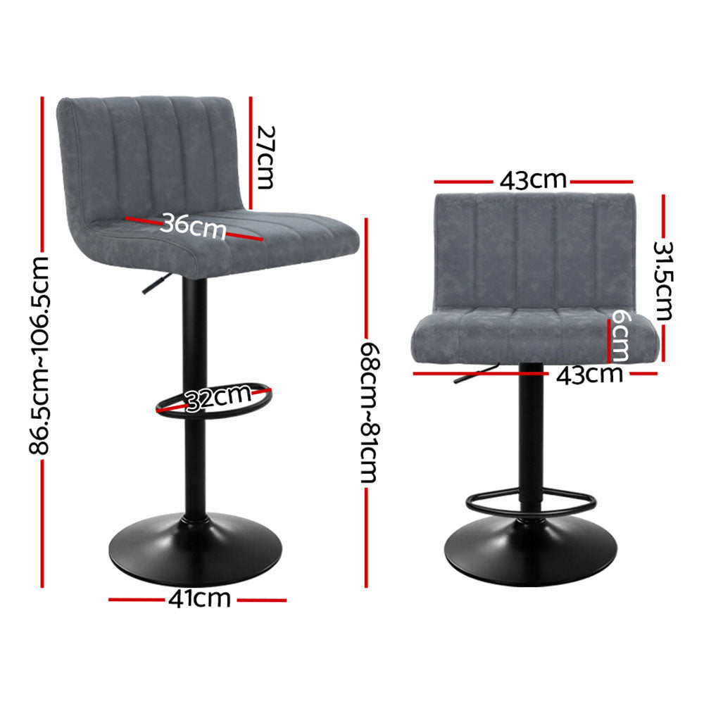 Como 2x Bar Stools Vintage Leather Gas Lift Grey