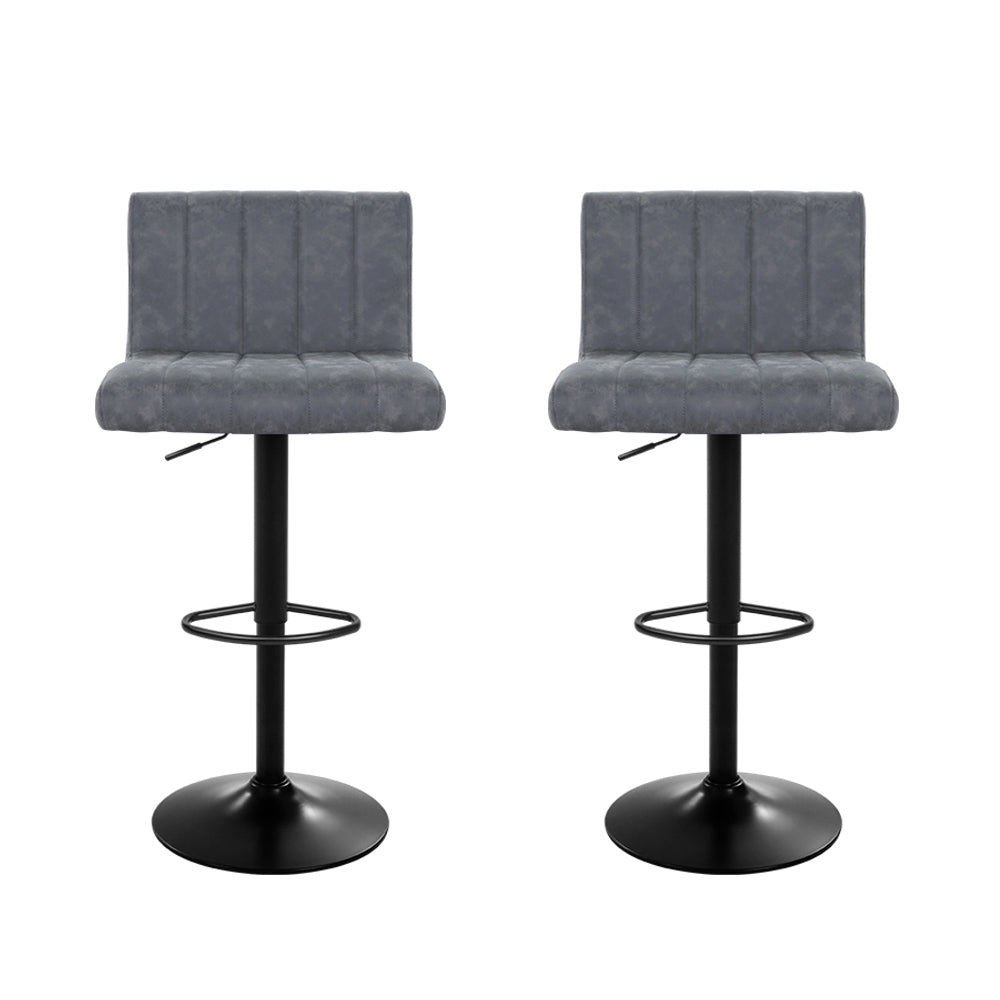 Como 2x Bar Stools Vintage Leather Gas Lift Grey