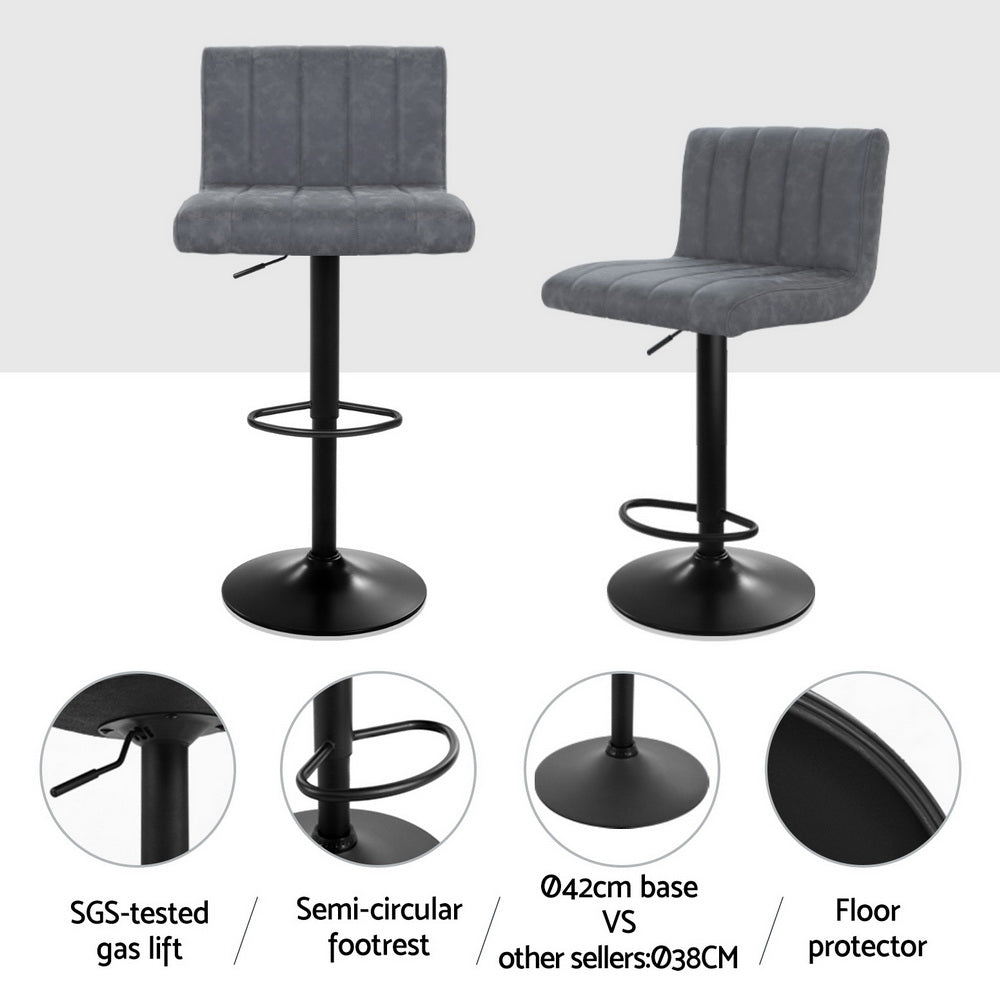 Como 2x Bar Stools Vintage Leather Gas Lift Grey