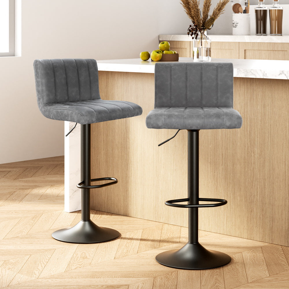 Como 2x Bar Stools Vintage Leather Gas Lift Grey
