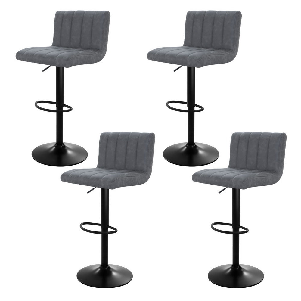 Como Vintage Leather Gas Lift Bar Stool Set of 4 Grey