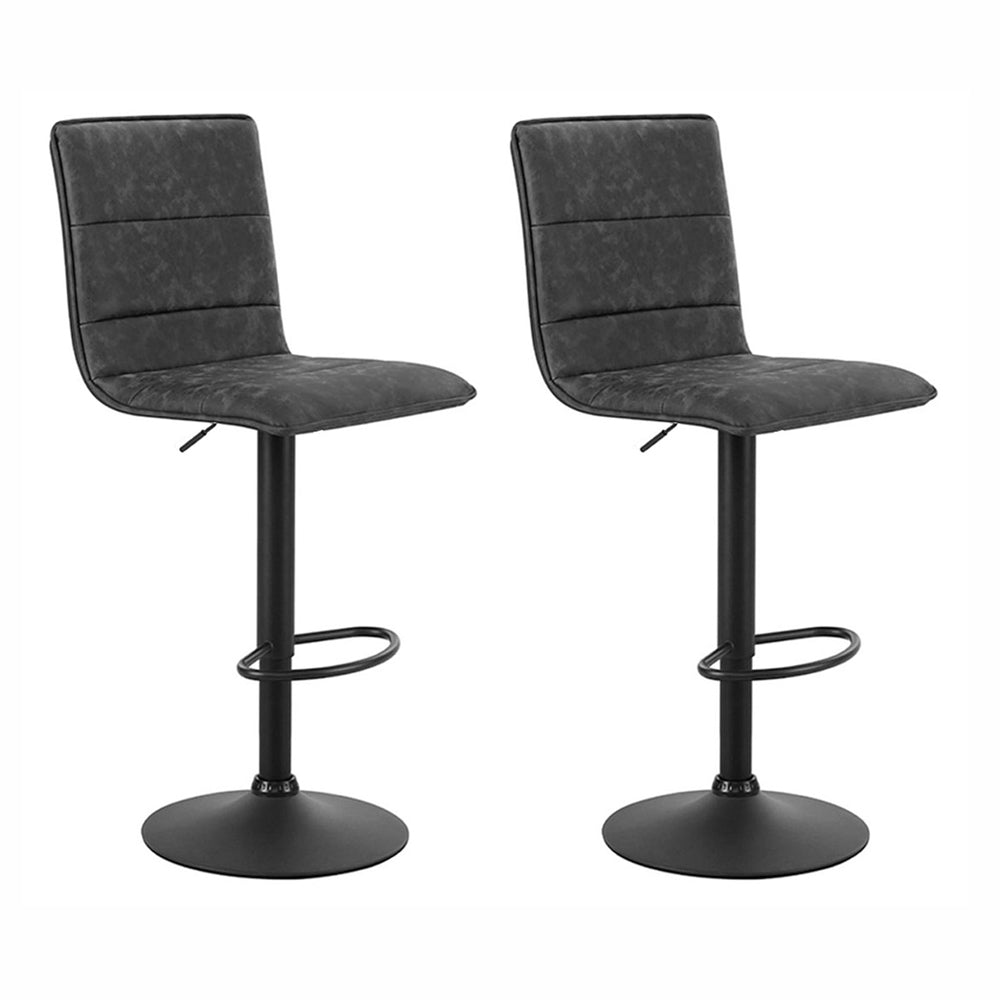 Vintage Grey Bar Stools Gas Lift PU Leather (Set of 2)