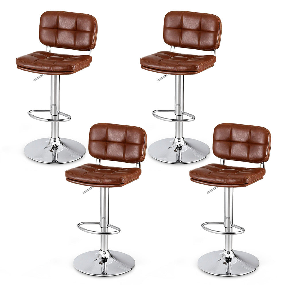 Artiss Set of 4 Gas Lift Bar Stools Tufted PU Leather Brown