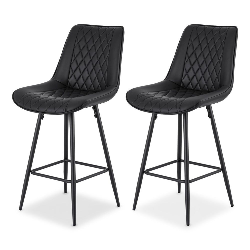 Artiss Set of 2 Bar Stools Kitchen Counter Diamond PU Leather Black