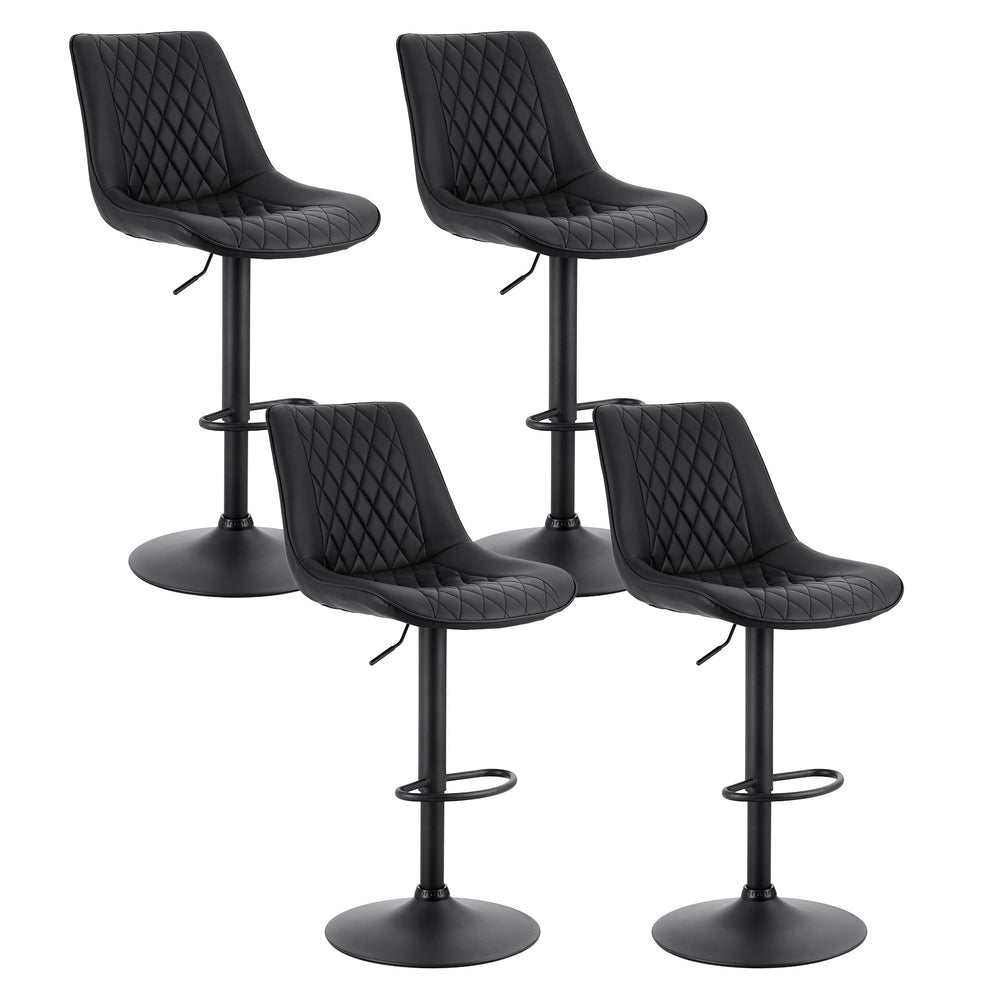 Artiss Set of 4 Bar Stools Gas Lift Swivel Diamond Leather Black