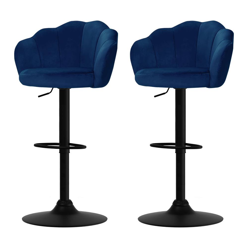 Nessah Bar Stools Pair Gas Lift Velvet Blue